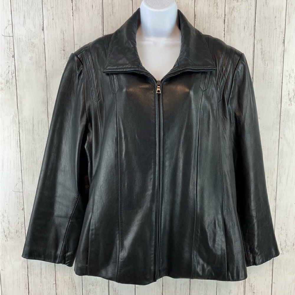 Avanti Genuine Leather Black Full Zip Stand Up Collar Jacket Women's Size XLarge